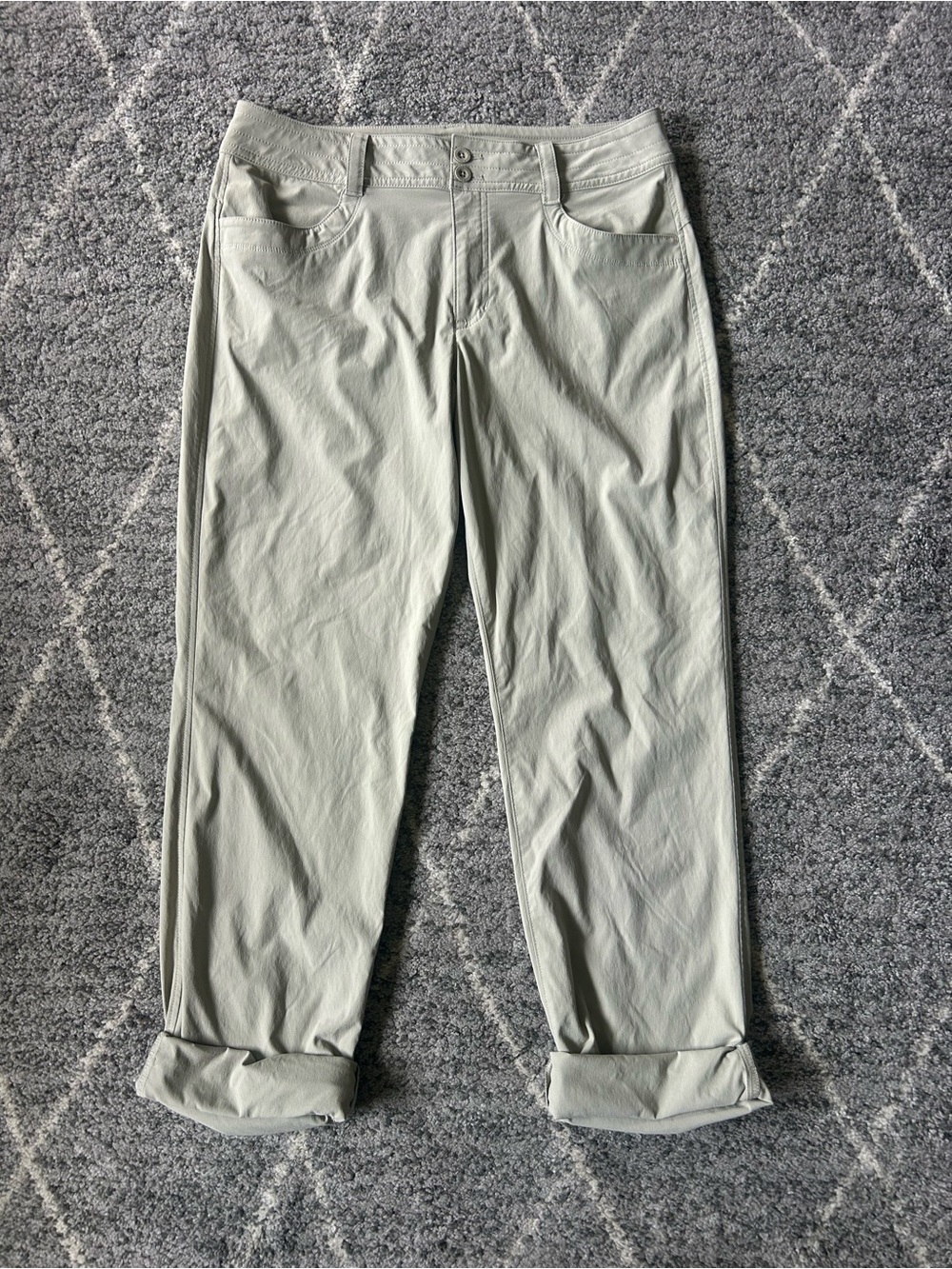 Eddie Bauer Women’s Hiking Performance Pants Roll Snap Cuffs Lightweight Khaki